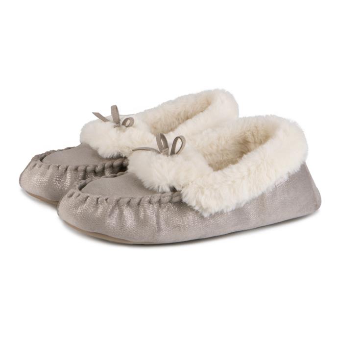 totes toasties® Ladies Sparkle Moccasin Slippers Grey Extra Image 2